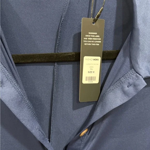 Fashion Nova Navy Button-Front Long Sleeve Maxi Dress - Picture 4 of 4